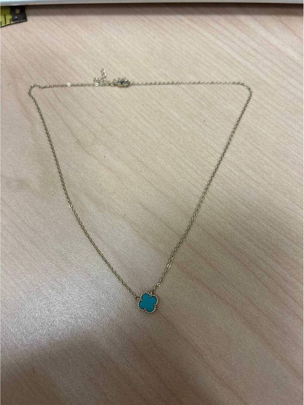 Turquoise Clover Minimalist Gold Tone Necklace
